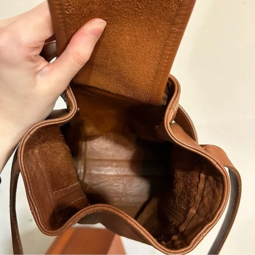 Vintage Coach 4156 Toffee Brown Leather Soho Belted Bucket Buckle Pouch Bag